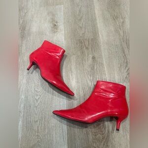 Zara Red Glossy Patent Ankle Kitten Heel Boots Size 39